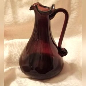 Vintage 4-1/2" Purple Amethyst Hand Blown Glass Pitcher